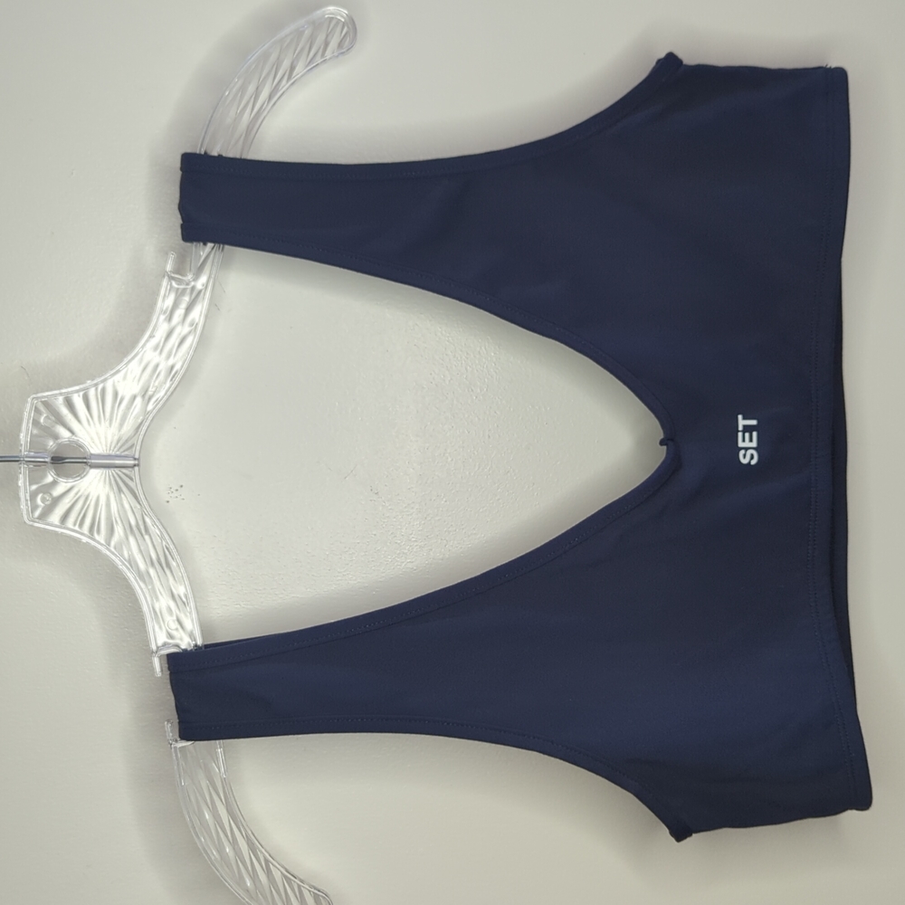 Set Active Sports Bra Womens Extra Large Blue Sportbody Dip Deep V Neck Wicking